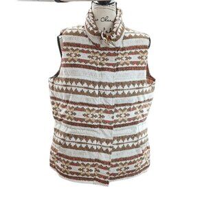 Charter Club Fair Isle Puffer Vest Womens Size L Sleeveless Winter Zip Up
